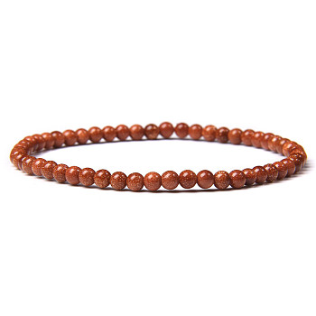 4mm Round Synthetic Goldstone Beads Bracelet for Men, European and American Retro Simple Versatile Stretch Bracelets, 7-1/2 inch(19cm)