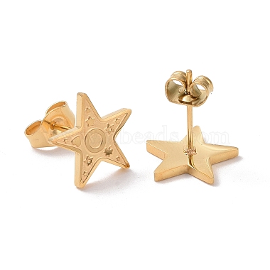 Ion Plating(IP) 304 Stainless Steel Star with Heart Stud Earrings for Women(STAS-I693-05G)-2