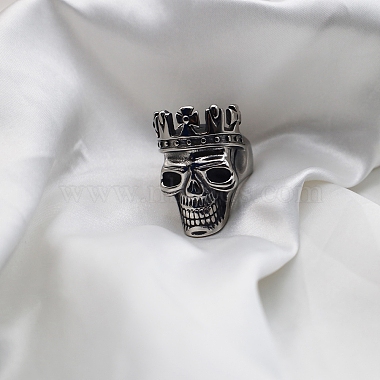 Steam Punk Style Titanium Steel Skull King Finger Rings(SKUL-PW0005-12A)-2