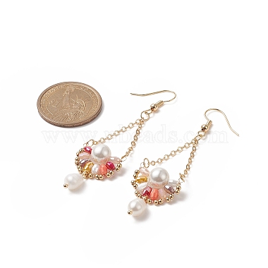 Natural Pearl & Glass Teardrop with Flower Dangle Earrings(EJEW-TA00222-04)-2