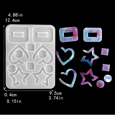 Moldes de silicona para colgantes de corazón/estrella/rectángulo diy(DIY-YW0008-03)-2