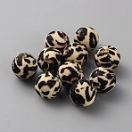 Round with Leopard Print Pattern Food Grade Silicone Focal Beads, DIY Nursing Necklaces Making, Blanched Almond, 15mm, Hole: 2.5mm(SIL-WH0009-08C)