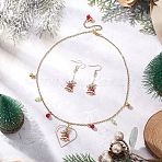 Christmas Bell Alloy Enamel Pendant Necklace & Dangle Earrings Sets, Stainless Steel Jewelry Sets, Golden, 17.80 inch(452mm)(SJEW-JS01344)