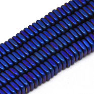 Electroplate Non-magnetic Synthetic Hematite Beads Strands, Matte Style, Square Heishi Beads, Blue Plated, 6x6x2mm, Hole: 2mm, about 190pcs/strand, 15.7 inch(G-Q486-90D)