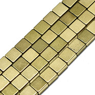 Electroplate Non-magnetic Synthetic Hematite Beads Strands, Square, Real 18K Gold Plated, 4x4x2mm, Hole: 1mm, about 92~93pcs/strand, 15.75 inch(40cm)(G-S352-39)