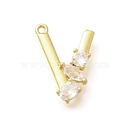 Brass Micro Pave Cubic Zirconia Pendants, LetterA-Z Charms, Golden, Letter V, 16x11.5x2.5mm, Hole: 1mm(KK-M310-01G-22)