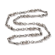 201 Stainless Steel Bone Link Chain Necklace, with 304 Stainless Steel Clasps, Stainless Steel Color, 23.78 inch(60.4cm)(NJEW-F222-22P)