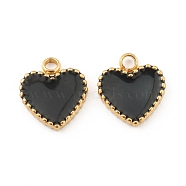 Fashion 304 Stainless Steel Enamel Charms, Heart, Black, Golden, 11x10x2mm, Hole: 1.8mm(STAS-Z009-12G)