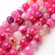 Natural Striped Agate/Banded Agate Beads Strands, Round, Dyed & Heated, Deep Pink, 8mm, Hole: 1mm, about 48pcs/strand, 14.1 inch(X-G-D845-01C-8mm)