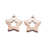 Ion Plating(IP) 304 Stainless Steel Charms, Star, Rose Gold, 12x11x1mm, Hole: 1.5mm(STAS-G170-05RG)