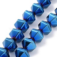 Electroplated Non-magnetic Synthetic Hematite Beads Strands, Faceted, Bicone, Blue Plated, 8x10x8.5mm, Hole: 0.8mm, about 49pcs/strand, 15.75 inch(40cm)(G-G862-01D)