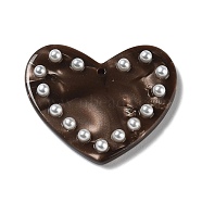 Acrylic Pendant, with Plastic Pearl, Heart, Coconut Brown, 25x30x4mm, Hole: 1.4mm(MACR-K352-02C)