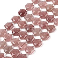 Natural Strawberry Quartz Beads Strands, with Seed Beads, Faceted Hexagonal Cut, Hexagon, 12x13.5~14x5.5mm, Hole: 1.2mm, about 29pcs/strand, 15.87''(40.3cm)(G-G144-A02-01)