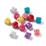 Crackle Opaque Acrylic Beads, Imitation Turquoise, Cube, Mixed Color, 10x10x11mm, Hole: 1.8mm, about 515pcs/500g(OACR-C006-10)