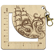 Wooden Square Frame Crochet Ruler, Knitting Needle Gauge, Sailboat, 7.6x7.6x0.5cm, Hole: 5mm(DIY-WH0536-004)