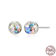 Rhodium Plated 925 Sterling Silver Rhinestone Ball Stud Earrings, Faceted Round, Platinum, Crystal AB, 5.5mm(EJEW-BB70539)