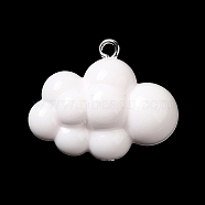 Opaque Resin Pendants, Cloud Charms with Platinum Plated Iron Loops, White, 21x26x12mm, Hole: 1.6mm(RESI-P029-02P)