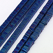 Electroplate Non-magnetic Synthetic Hematite Heishi Beads Strands, Thin Slice Flat Square Beads, Grade A, Blue Plated, 4x4x1mm, Hole: 1mm, about 400pcs/strand, 16 inch(G-J171A-4x4mm-07)
