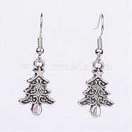 Alloy Dangle Earrings, Christmas Tree, Antique Silver, 38.5mm, 22x14x2mm, Pin: 0.6mm(EJEW-JE02381-03)