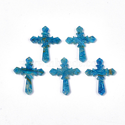 Cellulose Acetate(Resin) Pendants, Cross, Sky Blue, 34.5x26.5x2.5mm, Hole: 1.4mm(KY-S158-24C)