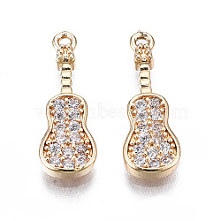 Brass Micro Pave Clear Cubic Zirconia Pendants, Long-Lasting Plated, Cadmium Free & Lead Free, Guitar, Light Gold, 17x6x1.5mm, Hole: 1mm(X-KK-S359-113-RS)