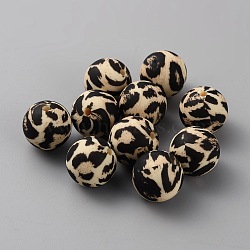 Round with Leopard Print Pattern Food Grade Silicone Focal Beads, DIY Nursing Necklaces Making, Blanched Almond, 15mm, Hole: 2.5mm(SIL-WH0009-08C)