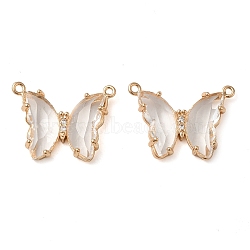 Brass Pave Faceted Glass Connector Charms, Golden Tone Butterfly Links, Clear, 17.5x23x5mm, Hole: 0.9mm(FIND-Z020-03K)