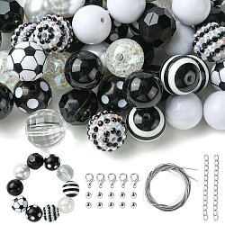 50Pcs 10 Style Acrylic Beads, Football Theme, Round, Mixed Color, 19~20x18~20mm, Hole: 2.7~3.4mm(MACR-CJC0001-14)