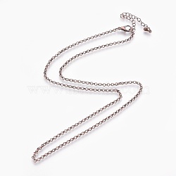 Iron Rolo Chain Necklace Making, with Alloy Lobster Claw Clasps and Extender Chains, Brushed Red Copper, 20.7 inch(52.5cm), 2.5mm(X-KK-F763-08R)