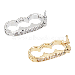 CHGCRAFT 2Pcs 2 Colors 925 Sterling Silver & Zinc Alloy Twister Clasps, with Crystal Rhinestones, 3-Row Fixed clips for Pearl Necklaces, Platinum & Golden, 19.5x8.5x3mm, Hole: 5mm, 1Pc/color(STER-CA0001-07)