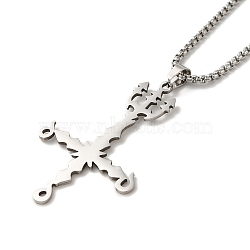 Cross Pendant Necklaces, 204 Stainless Steel Box Chain Necklaces, Stainless Steel Color, 23.62 inch(60cm)(NJEW-C044-04P)
