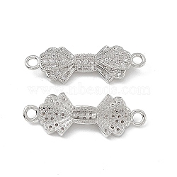 Brass Micro Pave Clear Cubic Zirconia Connector Charms, Bowknot Links, Platinum, 26x9x3.5mm, Hole: 1.8mm(KK-E068-VB393)