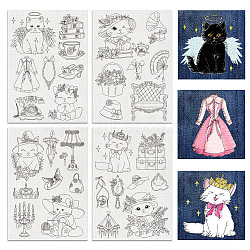 4 Sheets 11.6x8.2 Inch Stick and Stitch Embroidery Patterns, Non-woven Fabrics Water Soluble Embroidery Stabilizers, Cat Shape, 297x210mmm(DIY-WH0455-180)