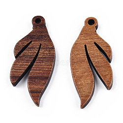 Natural Walnut Wood Pendants, Undyed, Leaf Charm, Camel, 30x13x2.5mm, Hole: 1.8mm(X-WOOD-T023-19)