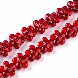 Transparency Glass Beads Strands, Flower, FireBrick, 12x12x7mm, Hole: 0.9mm, about 55pcs/strand, 25.04''(63.6cm)(GLAA-T023-36A)