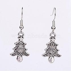 Alloy Dangle Earrings, Christmas Tree, Antique Silver, 38.5mm, 22x14x2mm, Pin: 0.6mm(EJEW-JE02381-03)