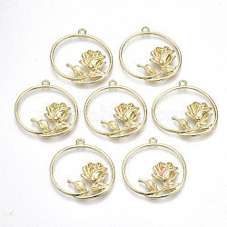 Rack Plating Alloy Pendants, Cadmium Free & Lead Free, Rose Flower, for Valentine's Day Jewelry, Light Gold, 34.5x35x5mm, Hole: 2mm(X-PALLOY-S132-138-RS)