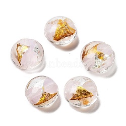 Handmade Lampwork Beads, with Gold Foil, Oval, Misty Rose, 11~12x11.5~12.5x7~7.5mm, Hole: 2mm(LAMP-H065-05F)