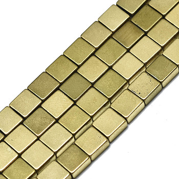 Electroplate Non-magnetic Synthetic Hematite Beads Strands, Square, Real 18K Gold Plated, 4x4x2mm, Hole: 1mm, about 92~93pcs/strand, 15.75 inch(40cm)