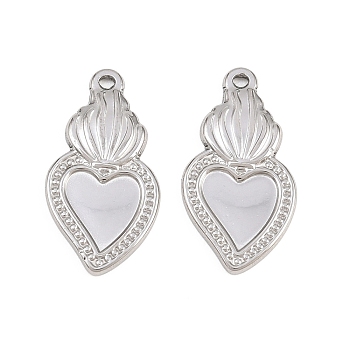 304 Stainless Steel Pendant Setting for Enamel, Sacred Heart Charms, Stainless Steel Color, 22.5x12x2mm, Hole: 1mm