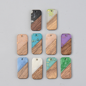 Resin & Walnut Wood Pendants, Rectangle, Mixed Color, 26.5x13x3mm, Hole: 2mm