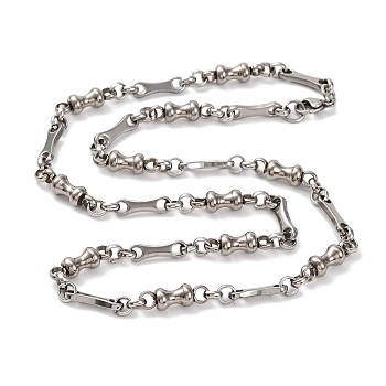 201 Stainless Steel Bone Link Chain Necklace, with 304 Stainless Steel Clasps, Stainless Steel Color, 23.78 inch(60.4cm)