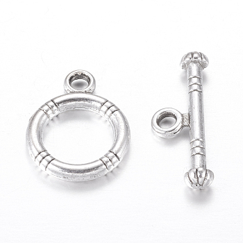 Tibetan Style Alloy Toggle Clasps, Antique Silver, Lead Free and Cadmium Free and Nickel Free, Ring: 15x12mm, Bar: 18.5x3.5mm, Hole: 2mm