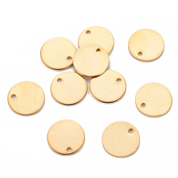 201 Stainless Steel Stamping Blank Tag Pendants, Flat Round, Golden, 10x1mm, Hole: 1.2mm