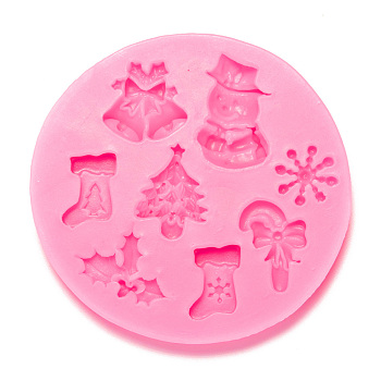 Christmas Theme Fondant Molds, Food Grade Silicone Molds, For DIY Cake Decoration, Chocolate, Candy, UV Resin & Epoxy Resin Craft Making, Mixed Shapes, Hot Pink, 70x8mm, Inner Diameter: 13~24x13~18mm