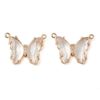 Brass Pave Faceted Glass Connector Charms, Golden Tone Butterfly Links, Clear, 17.5x23x5mm, Hole: 0.9mm