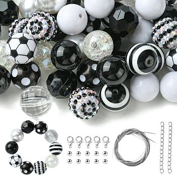 50Pcs 10 Style Acrylic Beads, Football Theme, Round, Mixed Color, 19~20x18~20mm, Hole: 2.7~3.4mm