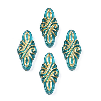 Plating Acrylic Beads, Metal Enlaced, Oval, Dark Turquoise, 30x14x6mm, Hole: 1.2mm, about 346pcs/500g
