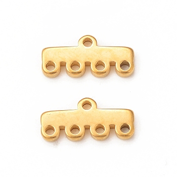 304 Stainless Steel Chandelier Component Links, 5-Loop Connector, Rectangle, Golden, 5x11.5x1.5mm, Hole: 1mm