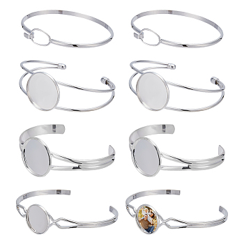10Pcs 4 Styles Brass Cuff Bangle Making, Blank Bangle Base, Silver, Tray: 16~25mm